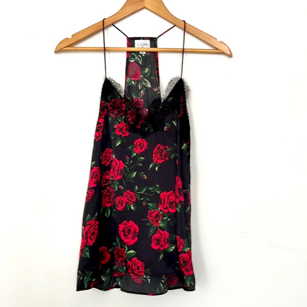 CAMI NYC, Black and rose silk top.